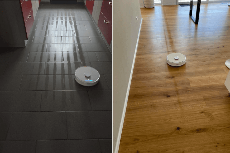 Wischsystem Wischroboter rotierende Wischpads hinterlassen leichte Wasserspuren auf dem Boden